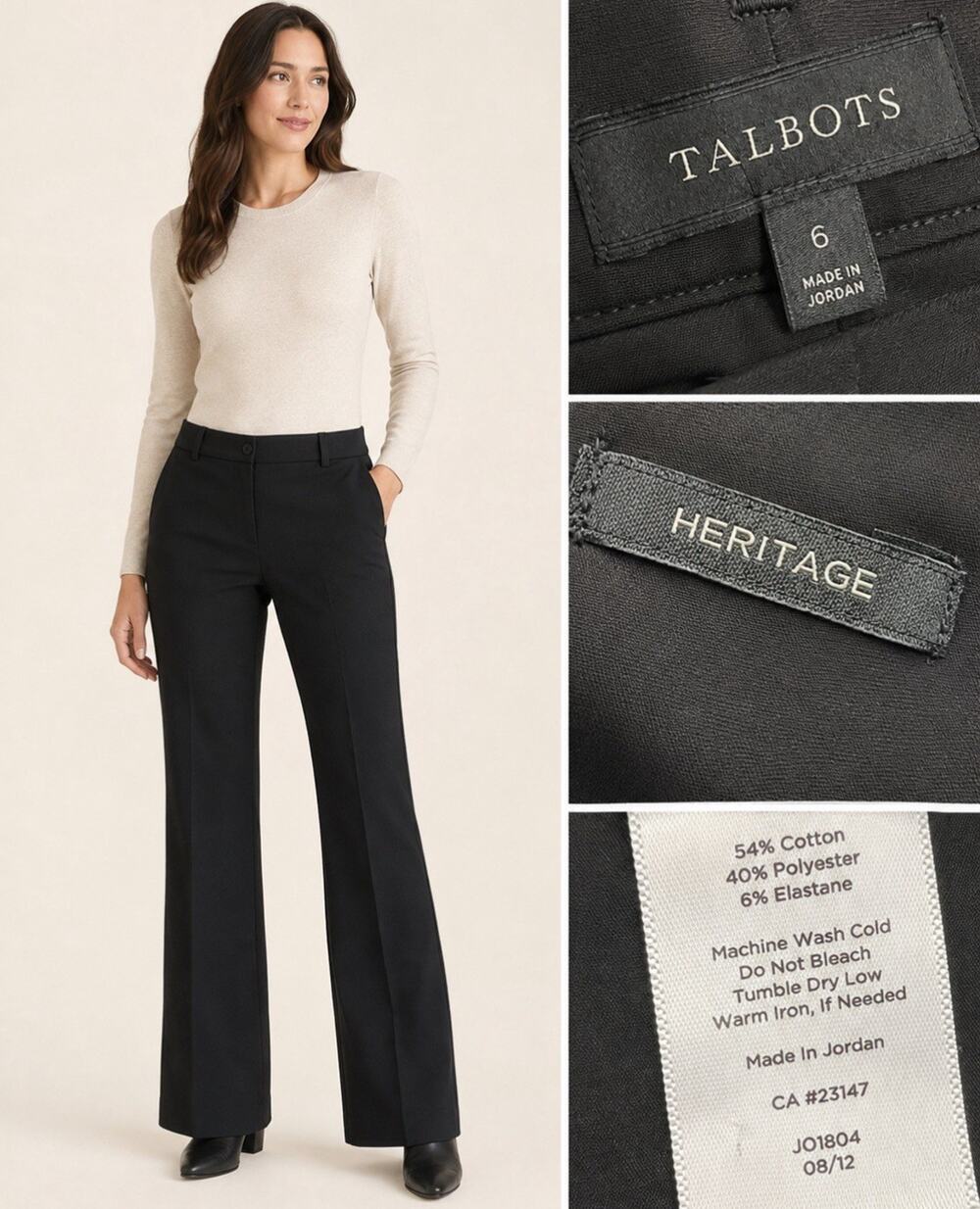 NWT Business Casual Talbots Straight Leg Trousers Size 6 Black Cotton Blend